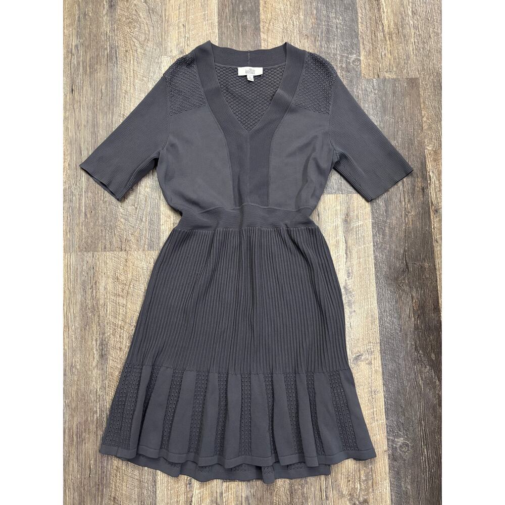 Belle Badgley Mischka Gray V-Neck Pointelle Knit‎ Fit & Flare Sweater Dress XL